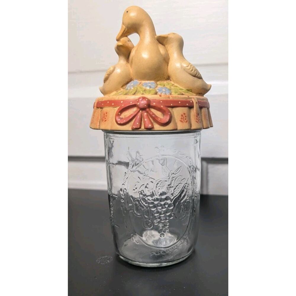 Vintage Ball Mason Jar Wide Mouth Ceramic Duck Family Lid 1960-1970 Fruit